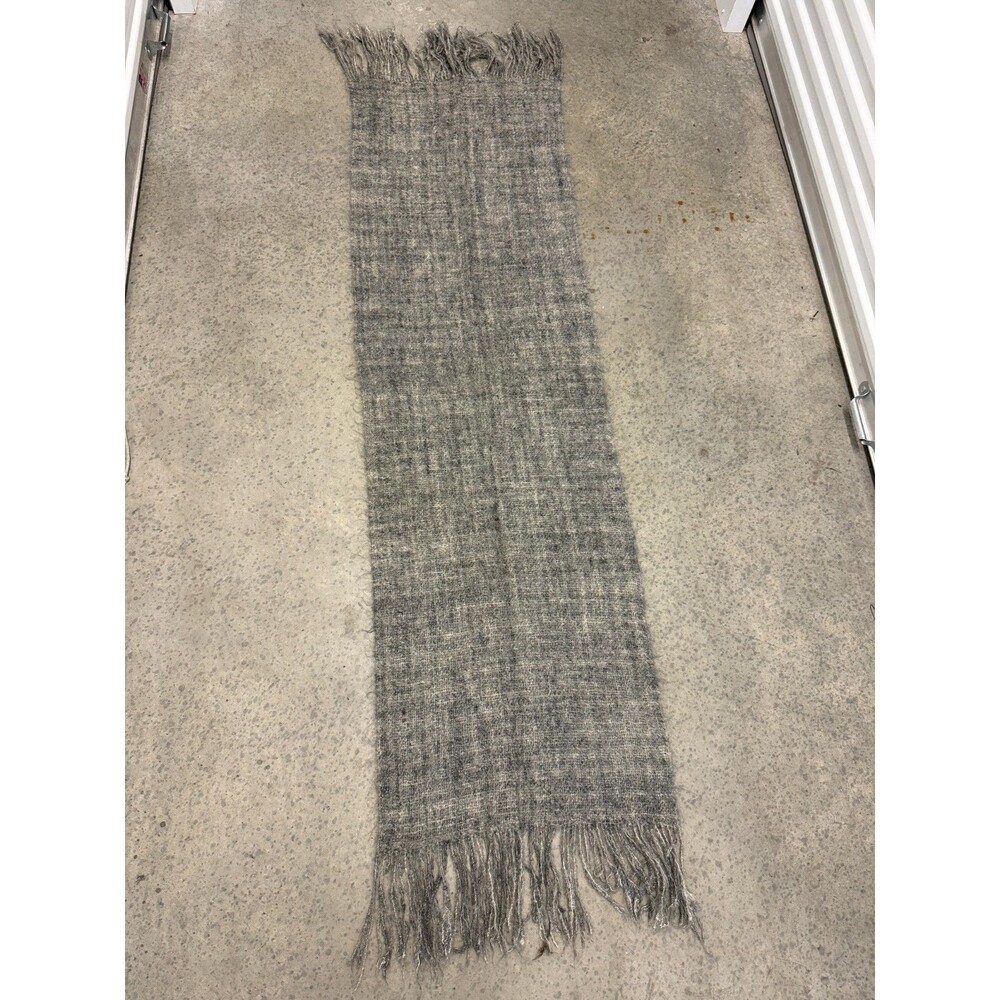 Vtg 60s Mohair Scarf Handmade Fringe Gray Hand Knit 90x22.5